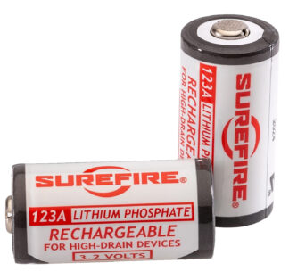 SUREFIRE TWO LFP123 LI-FE-PH RECHARGEABLE CELLS, CARDED