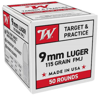Winchester 9mm, USA Target, 115gr, FMJ, 50rd Box