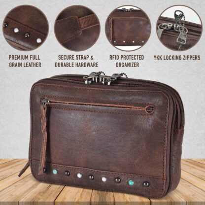 Concealed Carry Kailey Leather Fanny Pack/Sling by Lady Conceal - Mahogany with Studs