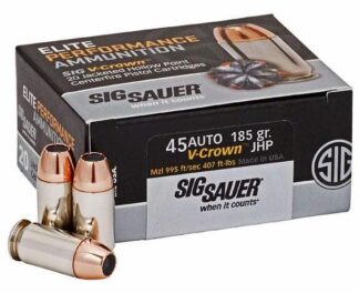 Sig E45AP0-20 AMMO,45ACP,185GR, Elite V-Crown, JHP BOX/20,