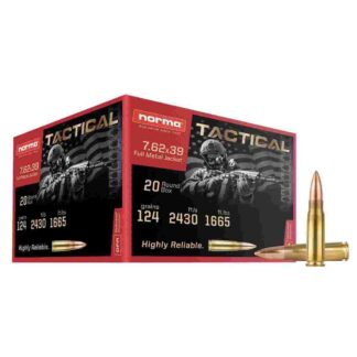 Norma 7.62x39 Tactical 124Gr. FMJ, Brass Case, 20Rd.