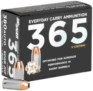 Sig Sauer Ammo,380ACP, 90Gr., Elite V-Crown, JHP 365, Box 20