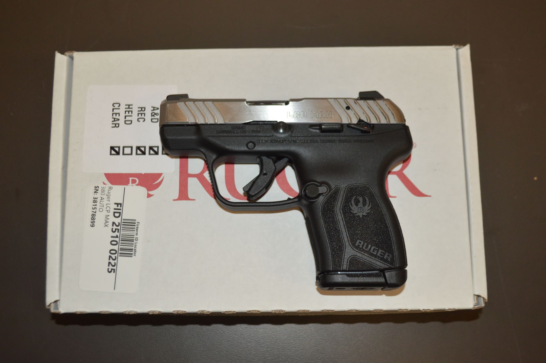 USED Ruger LCP MAX .380 S/N 381578899 2-Mags & BOX
